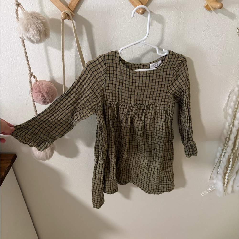 Angel Dear Olive Plaid Long-Sleeve Tunic Dress